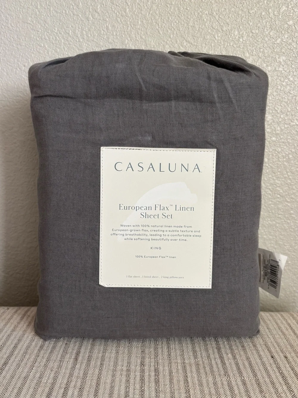 NWT King 100% Linen Sheet Set Dark Gray - Casaluna